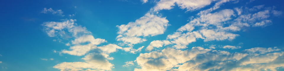 Blue sky with clouds. Cloudy sky background. Horizontal banner - 759686486