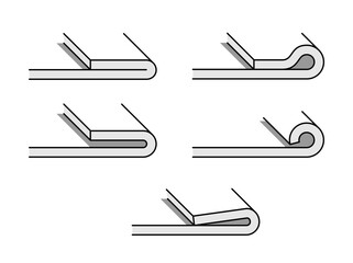 Metal hemming types - icons set in thin line