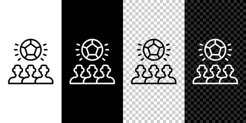 Set line Soccer football ball icon isolated on black and white, transparent background. Sport equipment. Vector