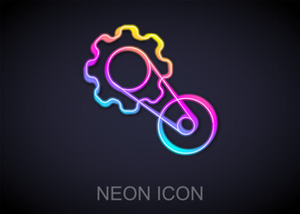 Glowing neon line Timing belt kit icon isolated on black background. Vector