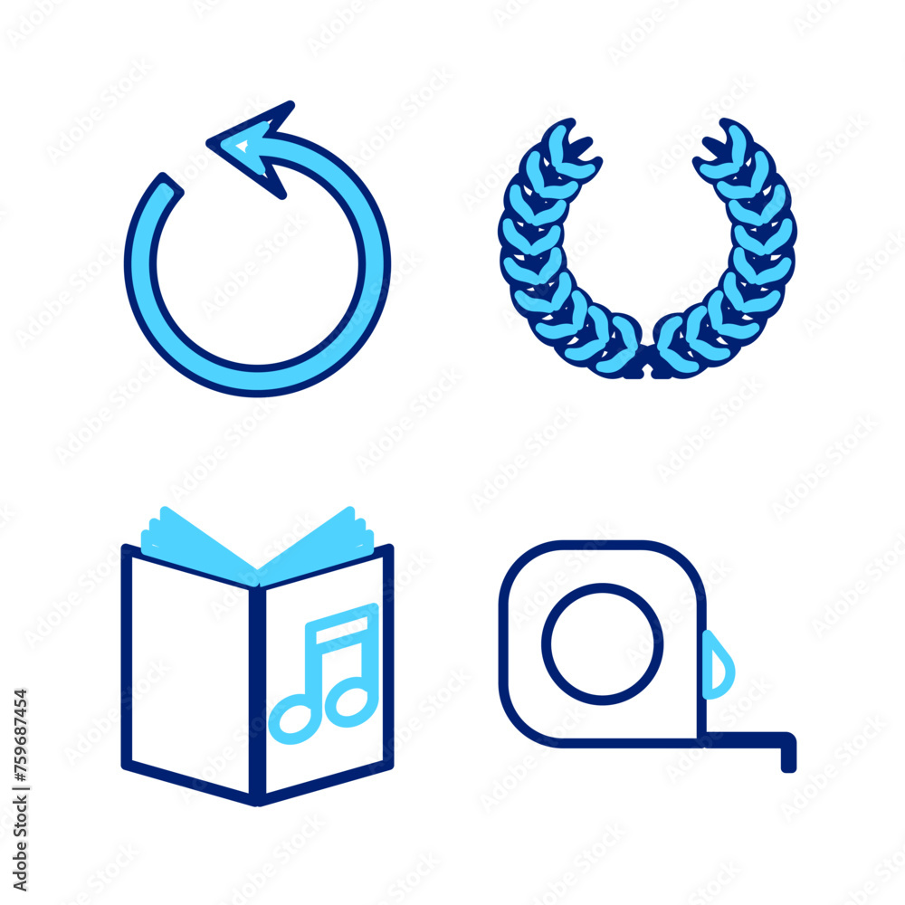 Canvas Prints set line roulette construction, audio book, laurel wreath and refresh icon. vector