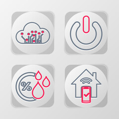 Set line Smart home remote control system, Humidity, Power button and Internet of things icon. Vector