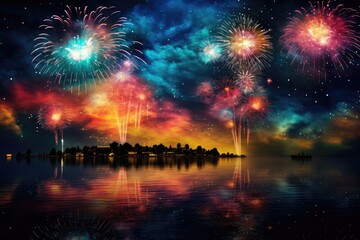 Fototapeta na wymiar fireworks on the night sky