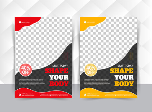 Modern black and red and yeallo gym flyer template with image
