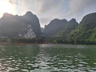 Vietnam Ninh Binh, Natural river view during a boat tour of Trang An Grottoes in Ninh Binh