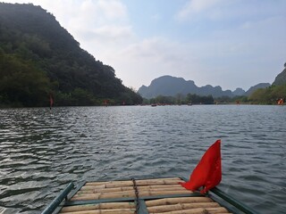 Vietnam Ninh Binh, Natural river view during a boat tour of Trang An Grottoes in Ninh Binh