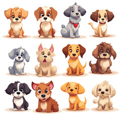 Cute cartoon dog breeds. Vector illustration 