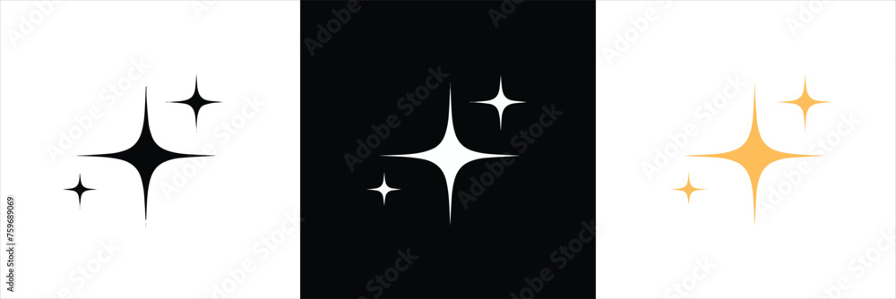 Wall mural sparkles icon set in flat style. stars, bursts, twinkling stars simple black style symbol sign for a