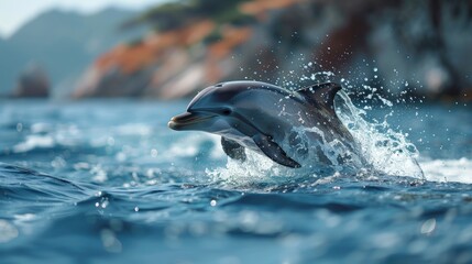dolphin jumping into water sea 