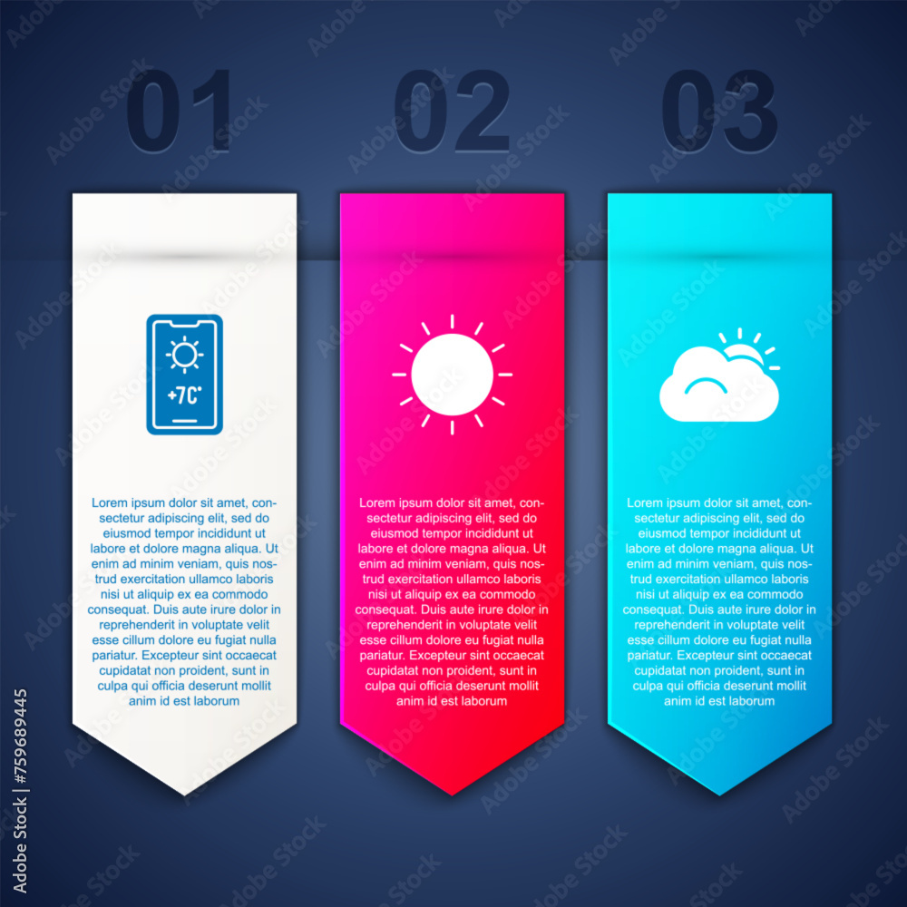 Wall mural set weather forecast, sun and and cloud. business infographic template. vector