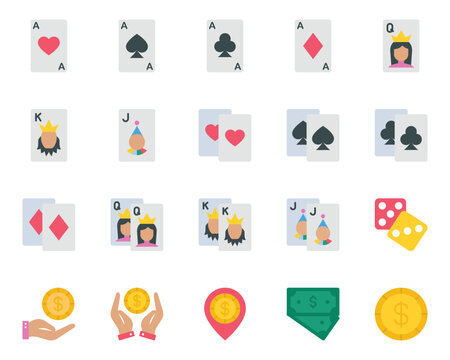 Flat color icons set for Gambling casino.