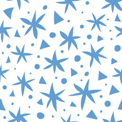 Seamless pattern with hand drawn blue stars.