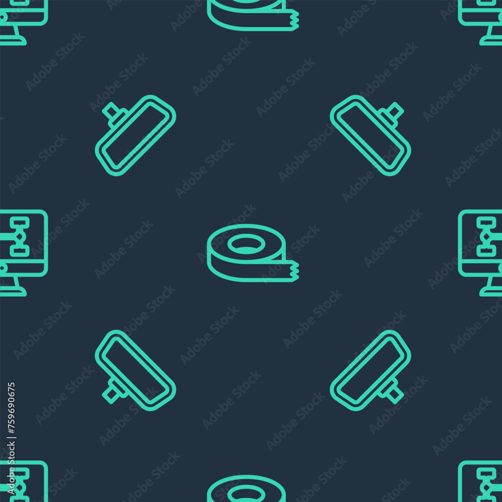 Aufkleber set line scotch tape, car mirror and diagnostics condition of car on seamless pattern. vector