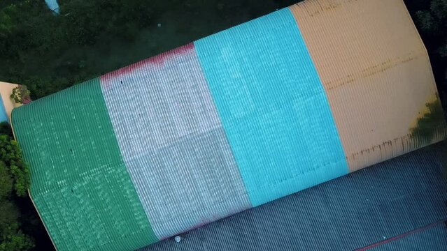 Aerial top down of colorful shed roof in summer in Cuiaba Mato Grosso