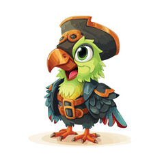 Cute cartoon pirate parrot. Vector illustration