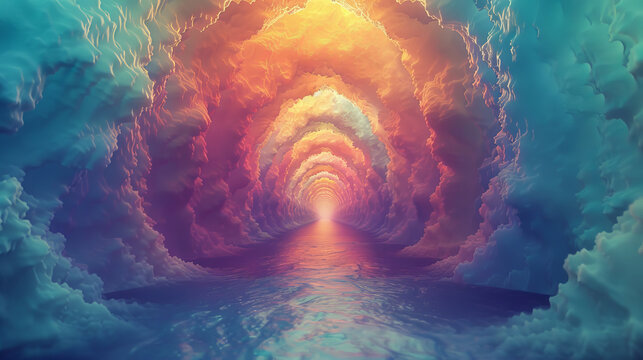 The image shows bright colors and chaotic psychic waves, hinting at a world of escapism and mystery.