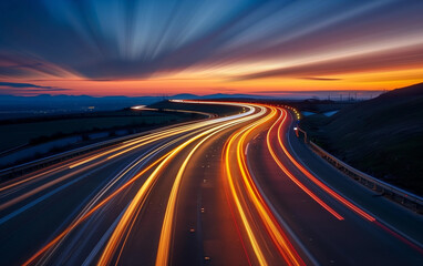 Fototapeta premium Mesmerizing long exposure of a city road adorned with the gentle glow of passing vehicle trails