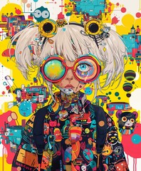 Manga Girl Portrait Psychedelic Colorful Pop-art Concept Drawing image HD Print Neo Art V7 49