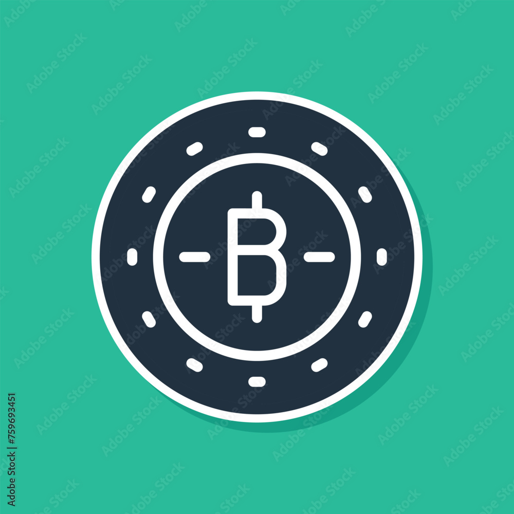 Poster blue cryptocurrency coin bitcoin icon isolated on green background. physical bit coin. blockchain ba