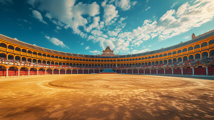 Obraz premium Empty round bullfight arena in Spain. Spanish bullring for traditional performance of bullfight