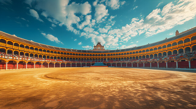 Empty round bullfight arena in Spain. Spanish bullring for traditional performance of bullfight