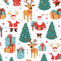 Obraz na płótnie Canvas Cute Christmas holidays cartoon seamless pattern