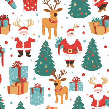 Cute Christmas holidays cartoon seamless pattern