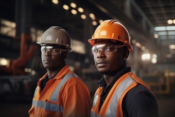 workers at the factory in hard hats, African Americans Generative AI