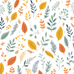 Cute floral seamless pattern with leaves flat vecto