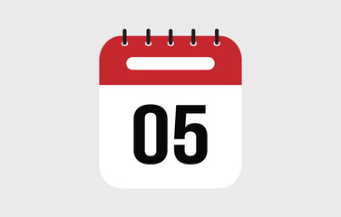 Vector illustration of red calendar icon marked on day 5.