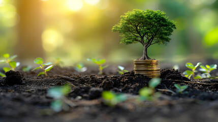 ESG concept of environmental, social, and governance. ESG small tree on stack coins idea for esg investment sustainable organizational development