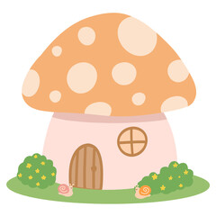 Isolated orange mushroom houses in transparent background.Forest cute mushroom house.