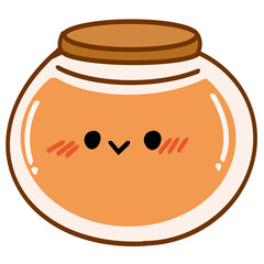 Isolated cute orange glass jar with a happy smile in transparent background.