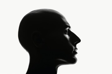A black silhouette of a human head isolated on white.