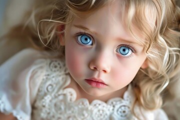 A child that looks like a porcelain doll. - obrazy, fototapety, plakaty