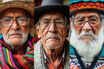 A collage of elder men showing ethnical diversity.