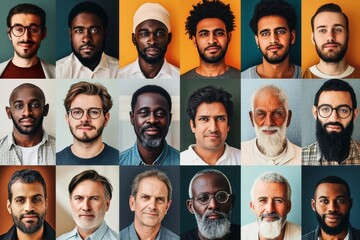 A collage of men showing ethnical diversity.