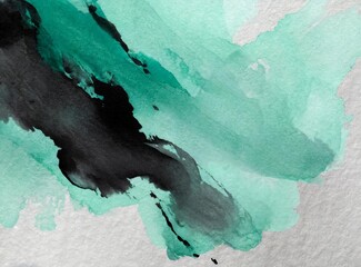 Mint and black abstract ink on rough texture background