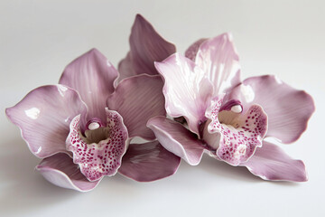 Naklejka na ściany i meble Porcelain Ceramic Orchid Flowers, in White and Purple