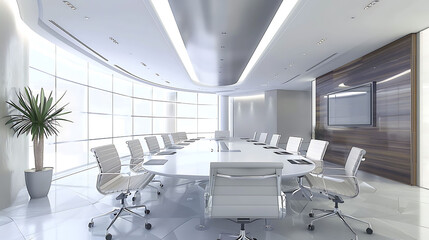 Modern Financial Consultancy Office with Conference rooms equipped with multimedia presentation tools and financial software.