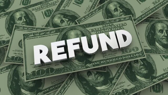 Refund Money Cash Back Tax Return Pile Dollars Word 3d Animation