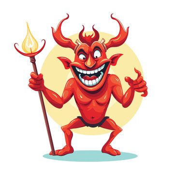 Devil laughing and holding a trident. Vector 
