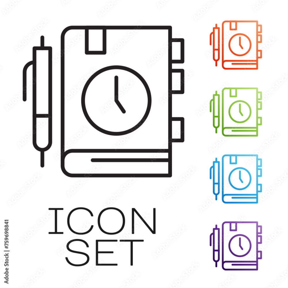 Poster black line daily paper notepad icon isolated on white background. set icons colorful. vector