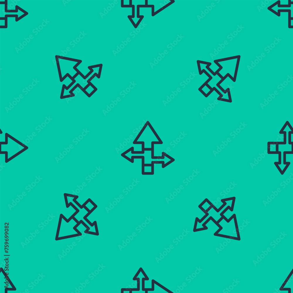 Poster blue line arrow icon isolated seamless pattern on green background. direction arrowhead symbol. navi