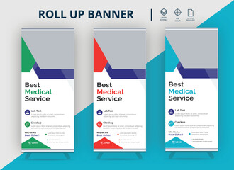 new modern abstract medical clinic roll up banner, creative minimal x banner stand for commercial and Multipurpose 