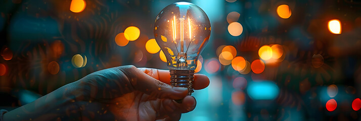 Hand held light bulb, cloud computing for global internet connection. Business global internet connection application technology, digital marketing, financial and banking, digital link tech, big data