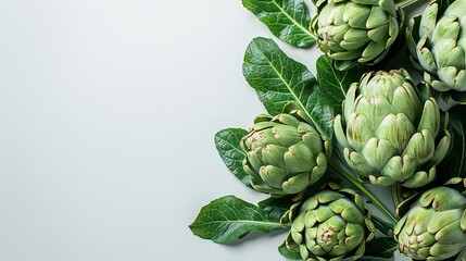 Isolated on a white backdrop, a fresh green artichoke blooming edible bud with room for writing or a product, Generative AI.