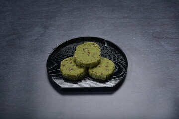 baked luxury matcha green tea with mixed nuts chocolate chip sugar diamond sables round cookies and...