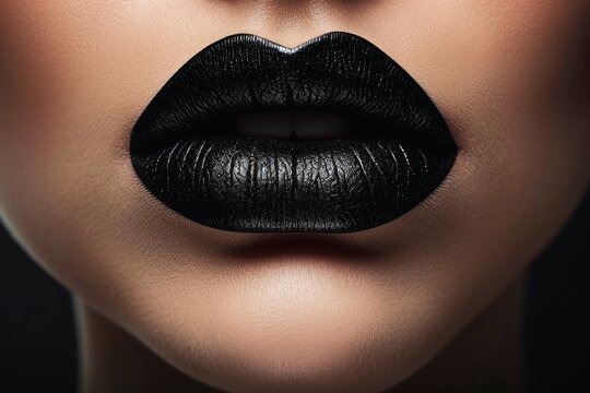 Female lips with a black lipstick makeup.