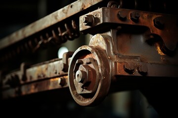 Detailed Perspective of an Industrial Bracket Amidst the Rustic Charm of an Old Factory Setting